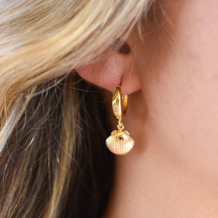 Chunky Gold Seashell Huggies for wholesale by Boardwalk Beads