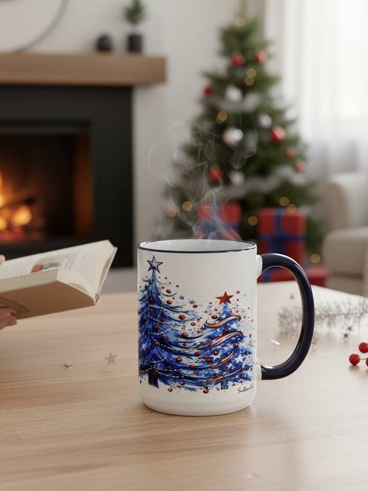 SUBLIMART: Blue Magical Christmas 15 oz porcelain mug for wholesale by SublimArt