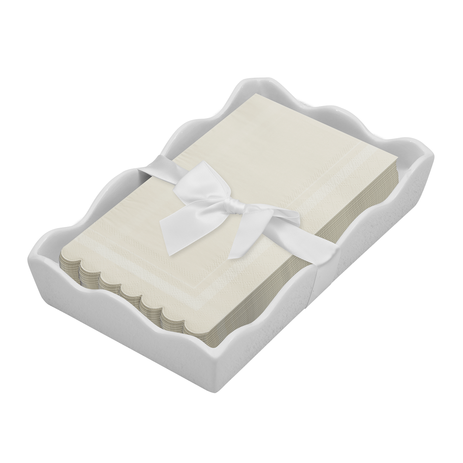 Sophistiplate – Großhandel Serviettenhalter – Keramik-Wellen-Serviettentablett mit Gästetuch - Gewellter Rand Creme0