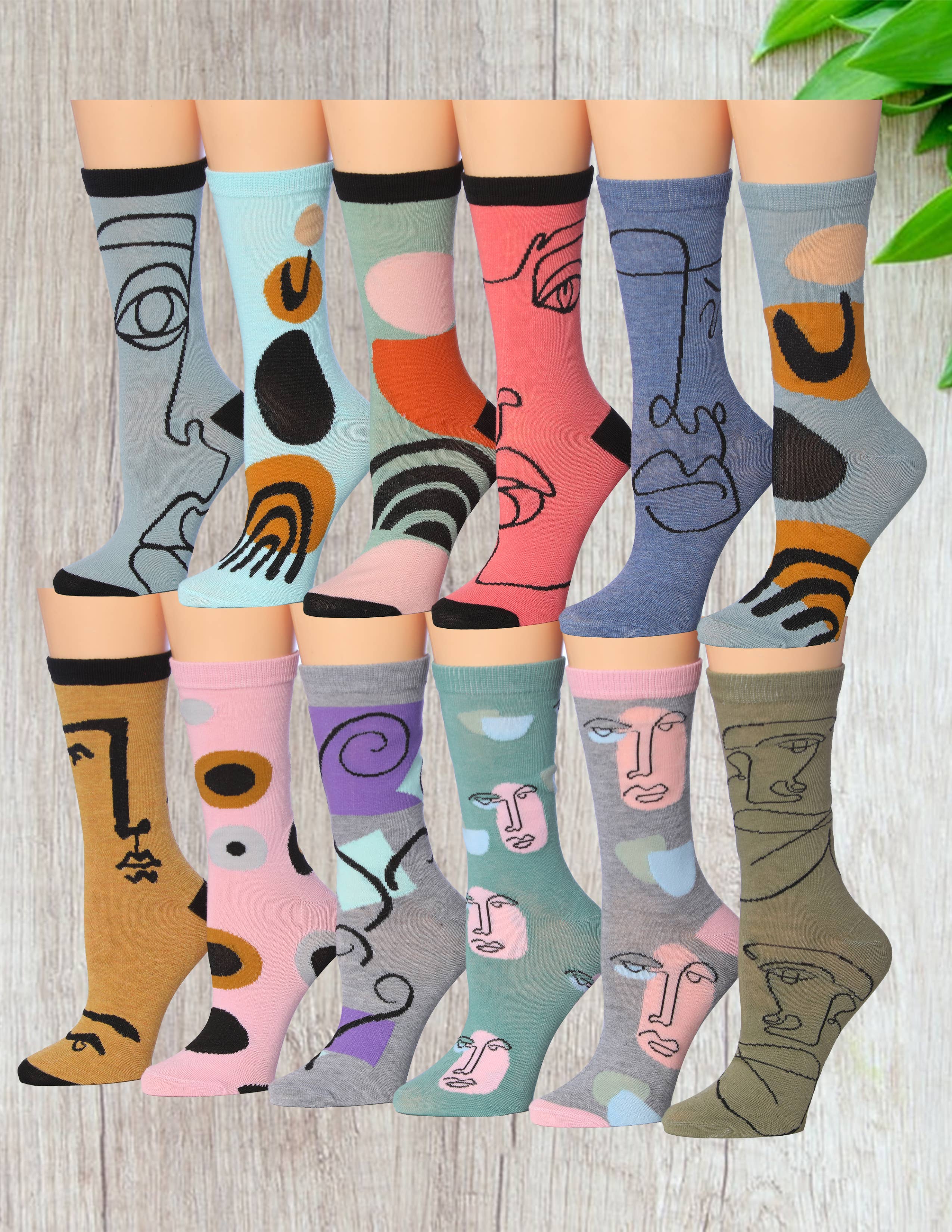Isadora, Tipi toe, & James Fiallo - Wholesale Socks - Women's - Women Tipi Toe 6 Pack Colorful Funny Novelty Funky Cute Crew6