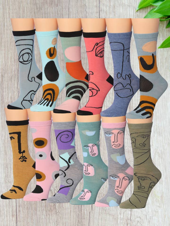 Isadora, Tipi toe, & James Fiallo - Wholesale Socks - Women's - Women Tipi Toe 6 Pack Colorful Funny Novelty Funky Cute Crew6