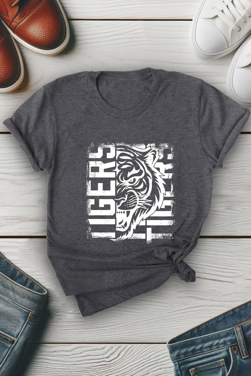 Top Avenue - Vendita all'ingrosso Maglietta stampata - Unisex - T-shirt unisex con scollo tondo con tigre invecchiata11