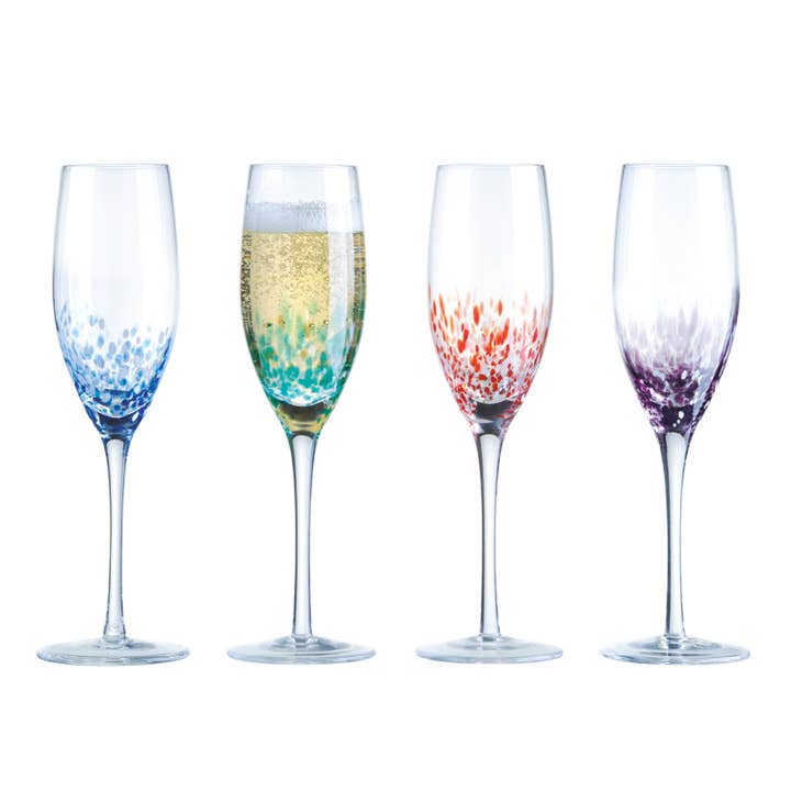 Speckle Multi-Colored Champagne Flutes, Set of 4 – Handcrafted Glassware for wholesale by Anton Studio Designs