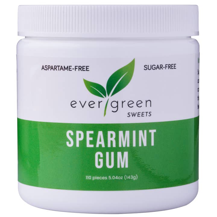 Evergreen Sweets Spearmint Gum Made with Xylitol and Stevia for wholesale by Focus Nutrition