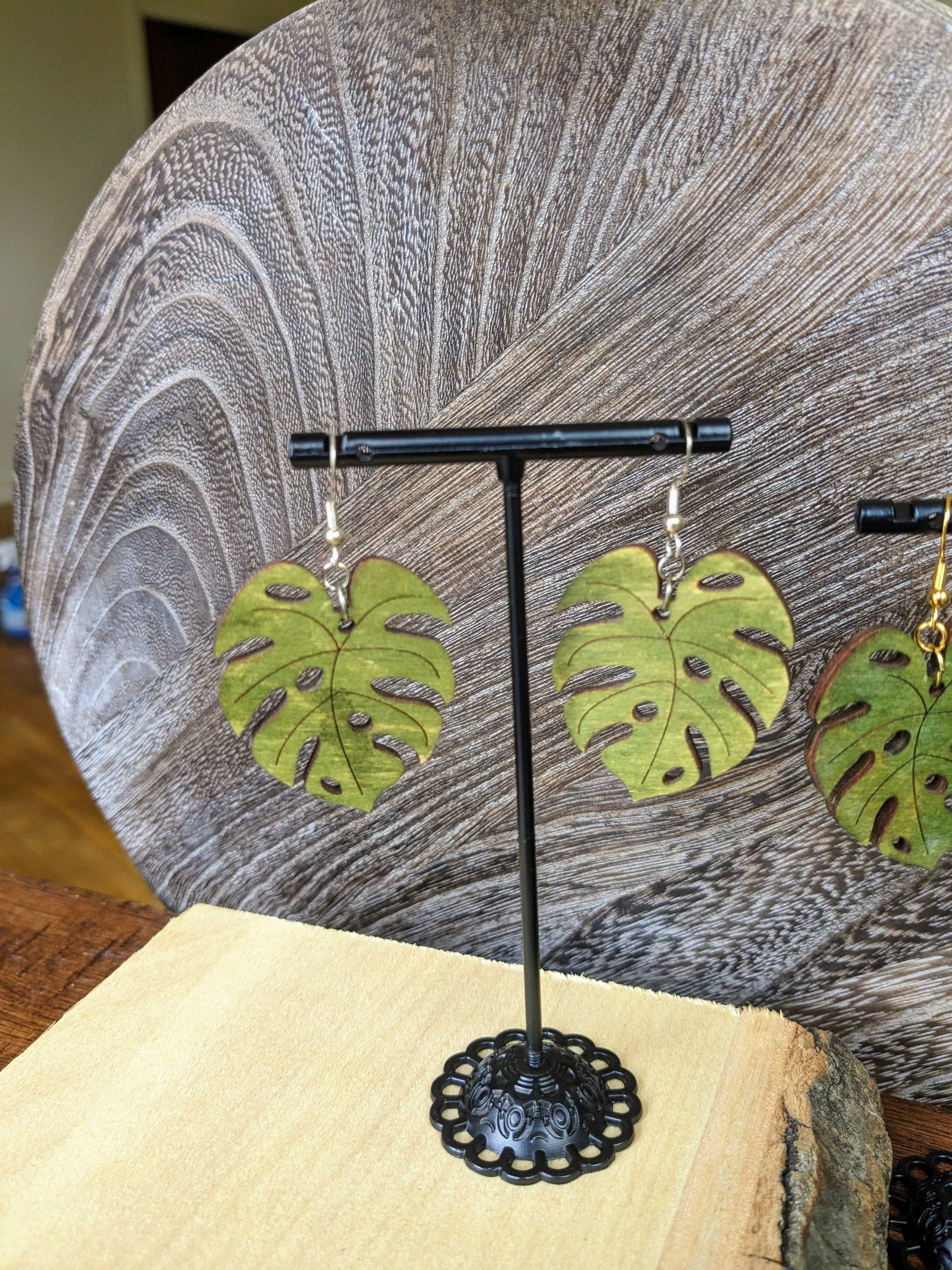Stag and Branch - Wholesale Dangle Earrings - Monstera Wood Earrings | Monstera Deliciosa Dangle Earrings7