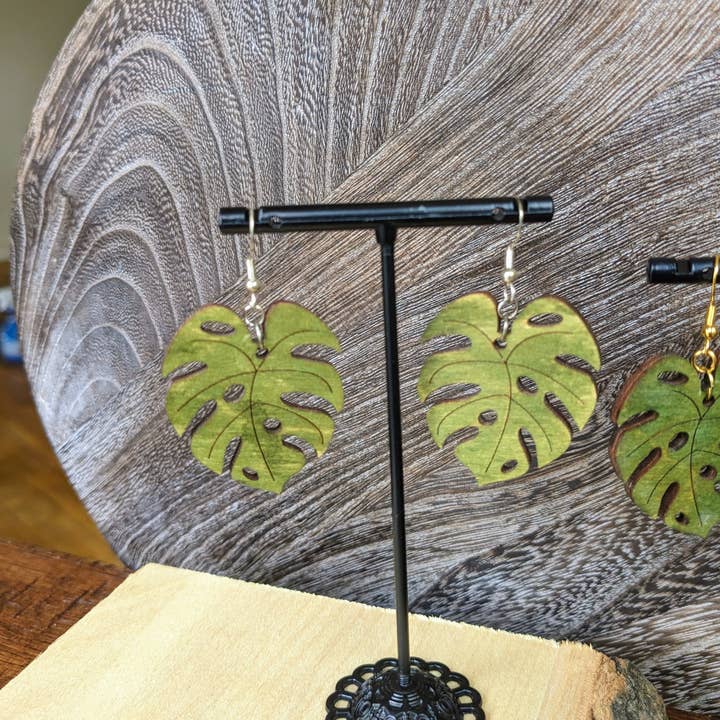 Stag and Branch - Wholesale Dangle Earrings - Monstera Wood Earrings | Monstera Deliciosa Dangle Earrings7