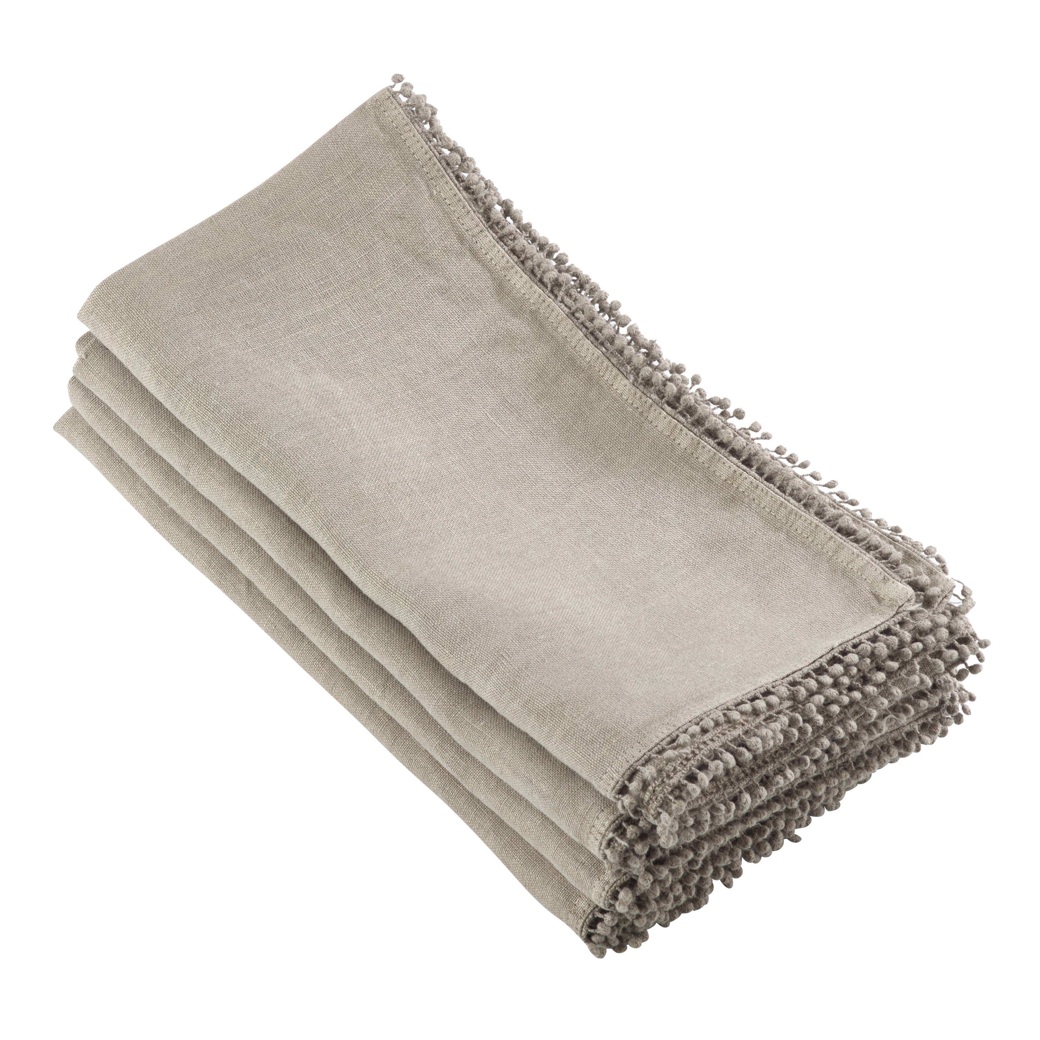 Saro Lifestyle - Venta al por mayor Servilletas de tela - Servilleta de lino con borde de pompones2