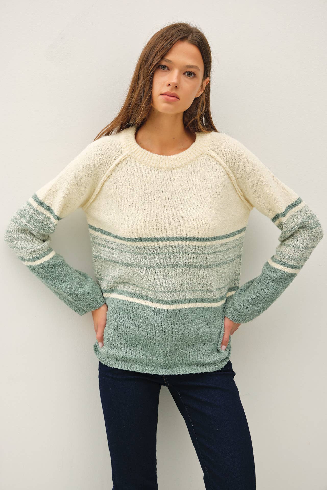 Be Cool - Wholesale Knit Sweater - Women's - SOFT FLUFFY SWEATER WITH STRIPE GRADIENT DESIGN 0
