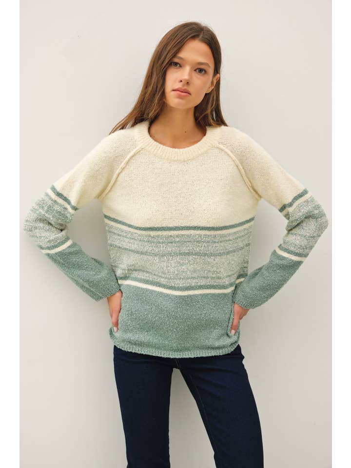 Be Cool - Wholesale Knit Sweater - Women's - SOFT FLUFFY SWEATER WITH STRIPE GRADIENT DESIGN