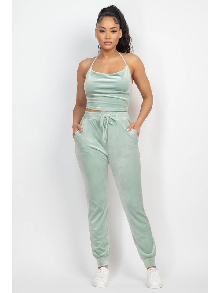 Boswell - Wholesale Top & Pant Set (NOT Loungewear) - Women's - COWL NECK HALTER TOP AND JOGGER SETS