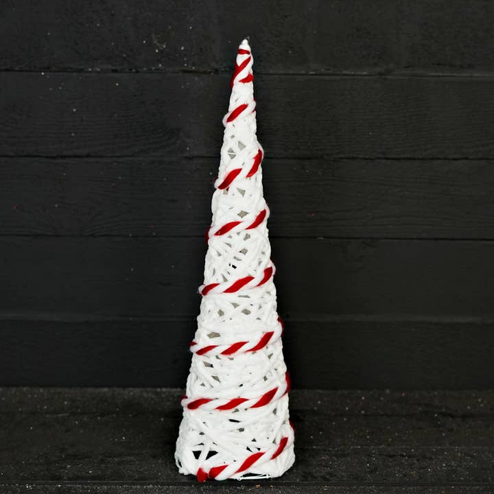 Holiday Depot Inc. - Wholesale Christmas Decoration - 570252- RED WHITE WOVEN YARN CONE TREE-23.5inH x 6inB
