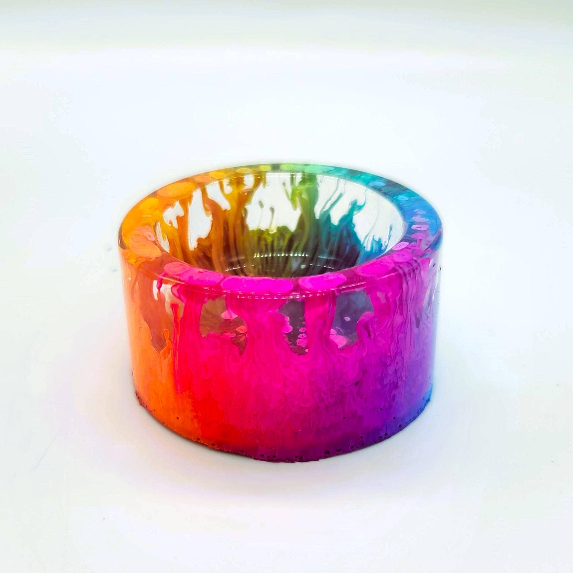 Slightly Askew Art - Wholesale Candle Holder - Eco-Friendly Epoxy Resin Rainbow Alcohol Ink Candle Holder2