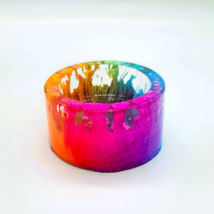 Slightly Askew Art - Wholesale Candle Holder - Eco-Friendly Epoxy Resin Rainbow Alcohol Ink Candle Holder2