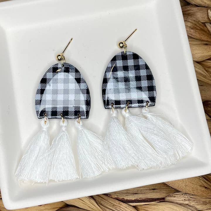 Gingham Tassel Dangles for wholesale by Asselin Designs
