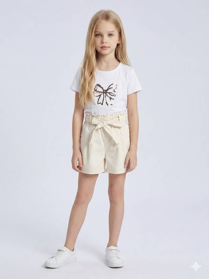 Ensemble t-shirt à sequin et short en coton pour fille pour la vente par MINI MIGNON PARIS