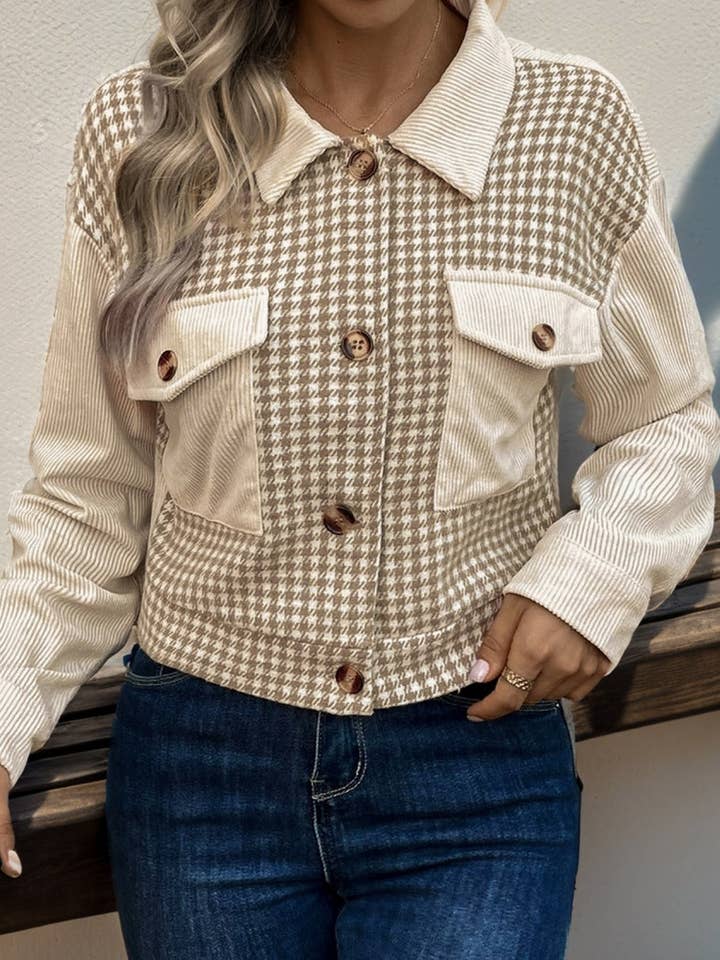 KHAKI Corduroy Patchwork Jacket for wholesale on Faire2