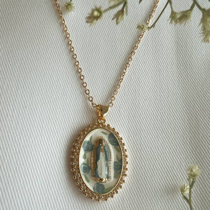 Harleigh Leonards Designs - Wholesale Pendant/Charm Necklace - Mother Mary in Blue Roses Necklace