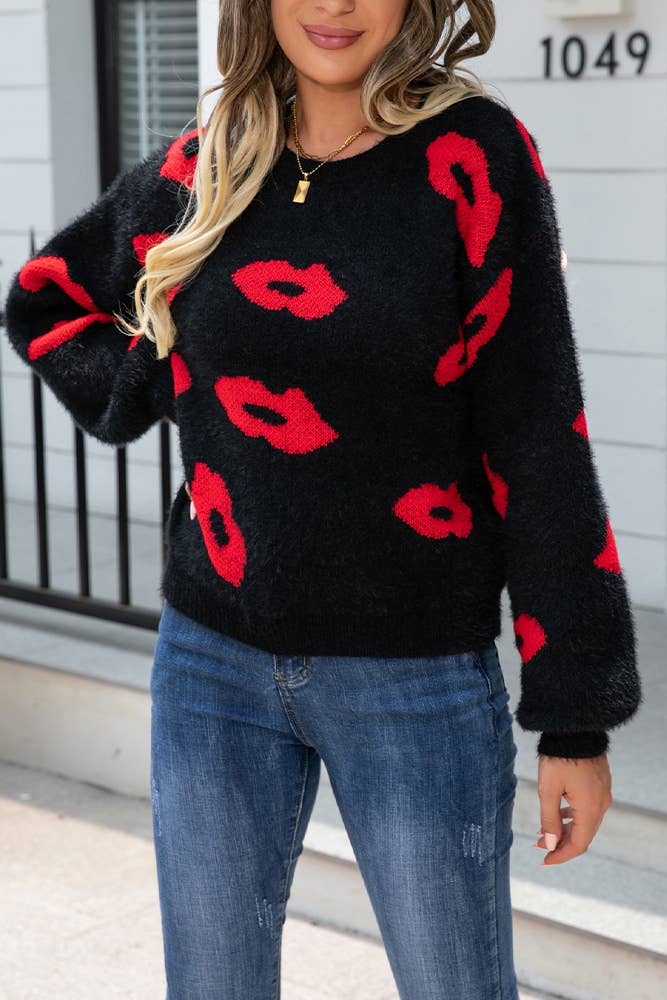 Comely Fashion – wholesale Knitted jumper – Women′s – Valentine Lips Pattern Knit Pulllover Sweater7