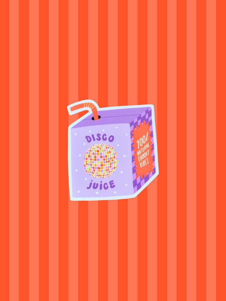 Disco Juice Box Matte Vinyl Sticker for wholesale by Tillie Rose Studio