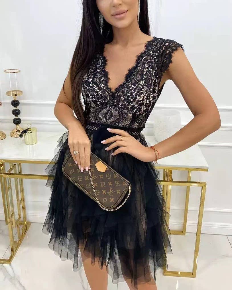 HIDDENBRAND - Wholesale Dress - Women's - Sexy V-Neck Lace Sleeveless Party Dress2