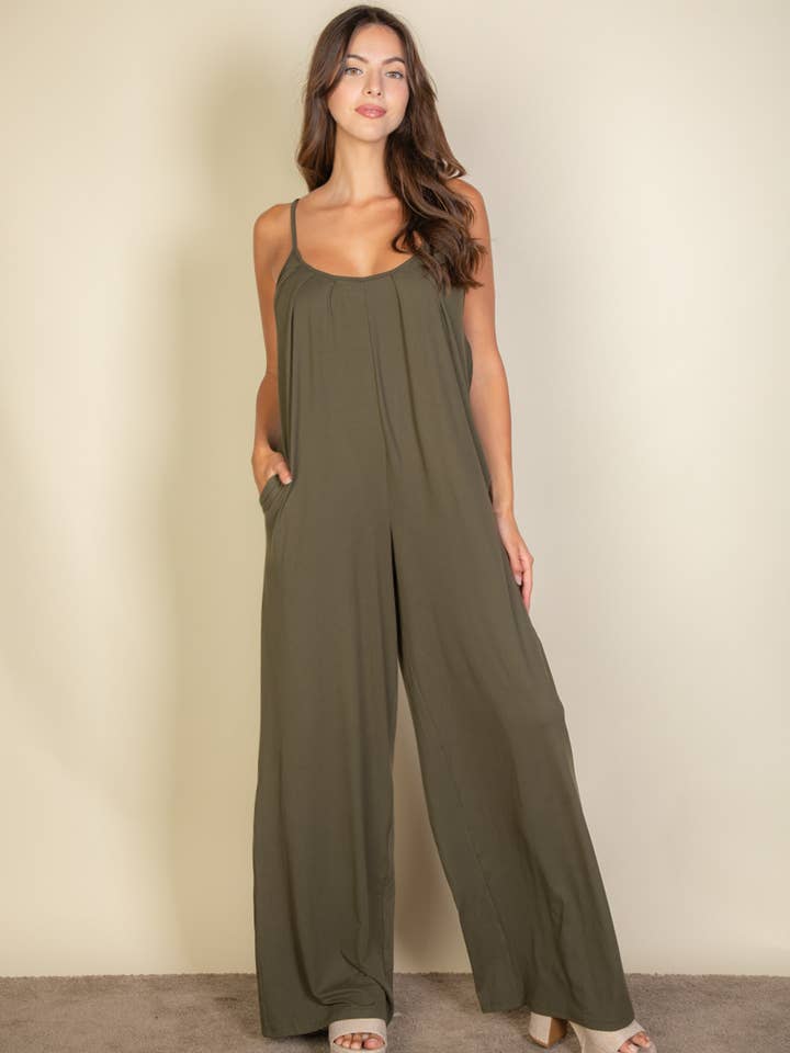 CAPELLA APPAREL - Wholesale Jumpsuit - Women's - Spaghetti strap solid wide jumpsuit