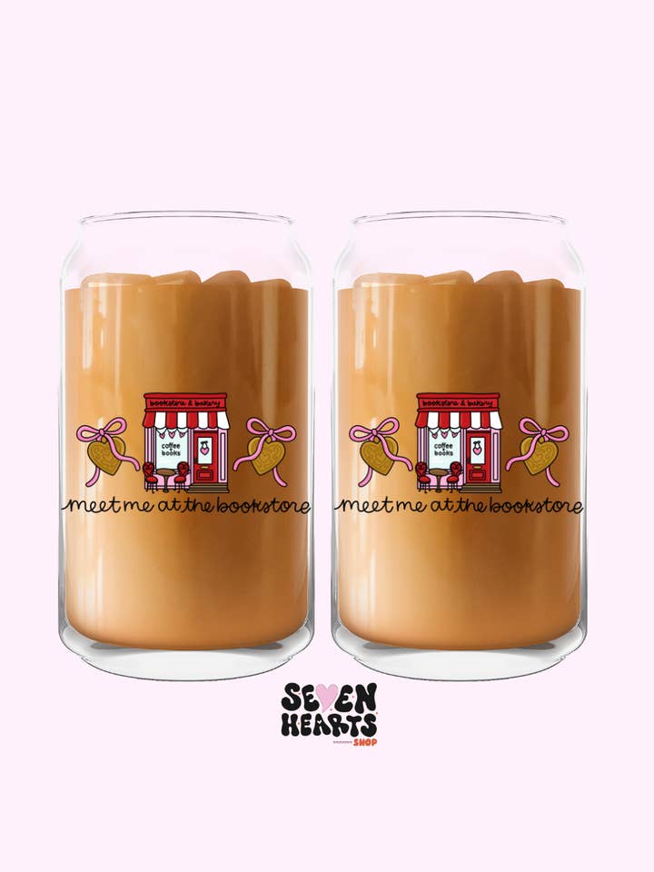 Meet me at the Bookstore Valentine's days glass cup for wholesale by Seven hearts shop