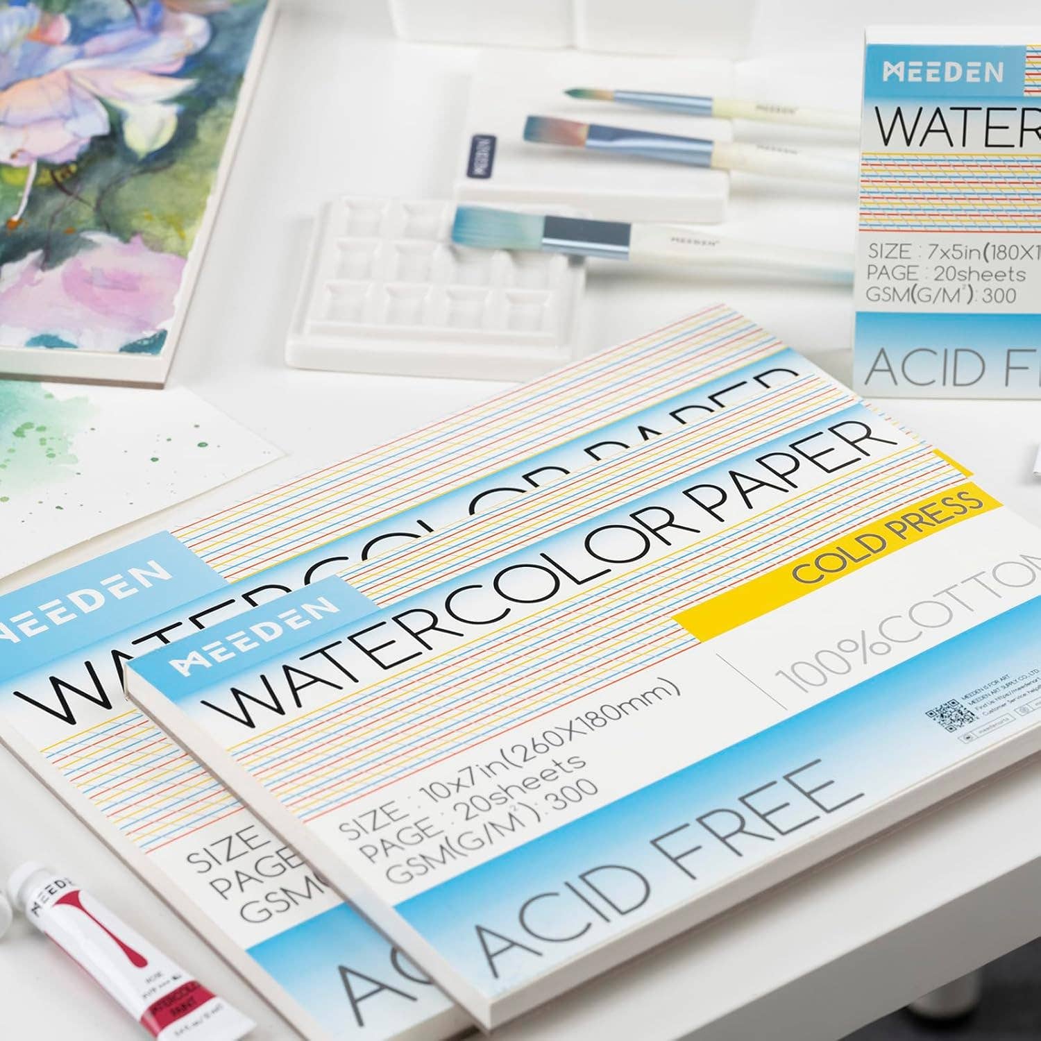 Pintar Art Supply - Vente Carnets de croquis - Bloc de papier aquarelle 100 % coton MEEDEN, 300 g/m², 20 feuilles4