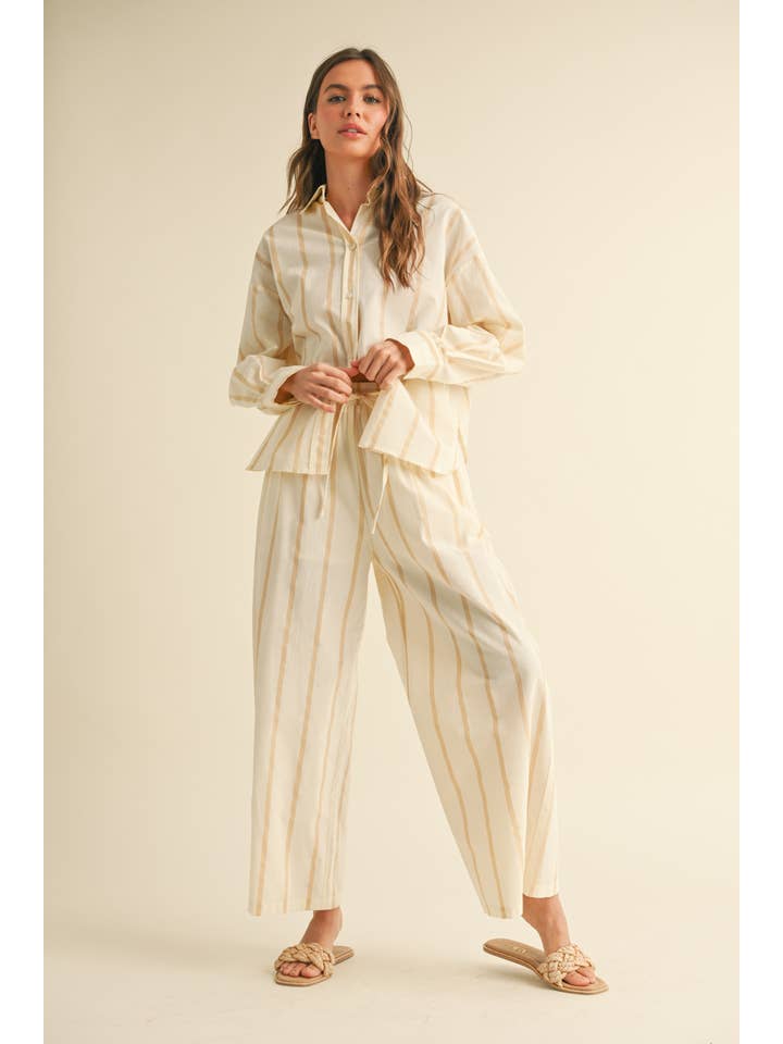 MIOU MUSE - Wholesale Pants - Women's - P4447ST STRIPE STRAIGHT LEGS PANTS WITH ELASTIC BAND