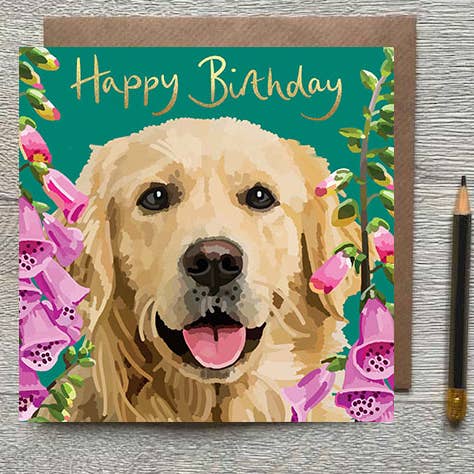 PT 03 - Golden Retriever Grattis på födelsedagen Folierat Gratulationskort för wholesale av Sarah Kelleher