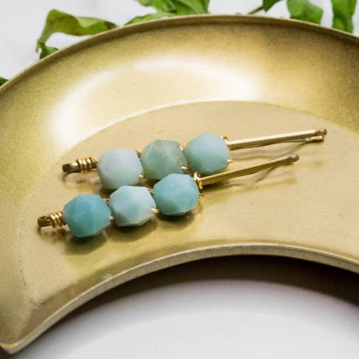 Wire Wrapped Amazonite Hairpins Barrettes for wholesale by Miss Penny Lane