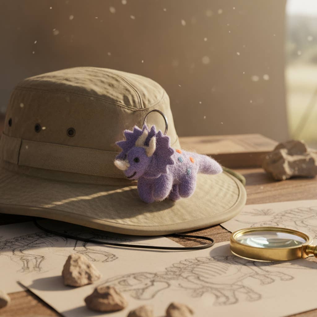 Felt So Good - Wholesale Keychain - Unisex - Handmade Felt Triceratops Keyring4