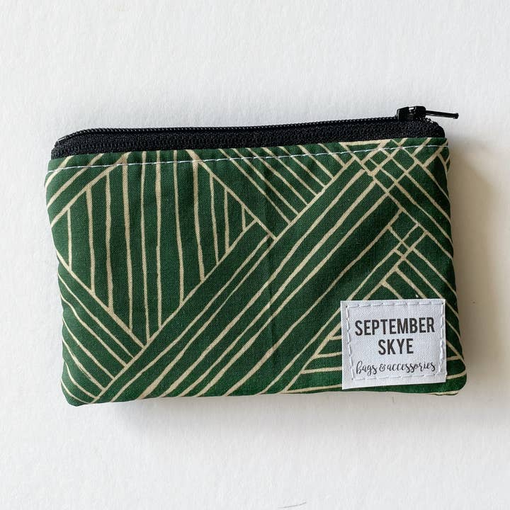 Mini portamonete in verde scuro geometrico per la vendita all'ingrosso da parte di September Skye Bags & Accessories