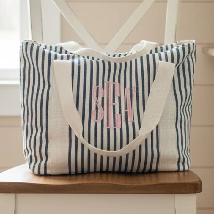Embroidered Tote Bag Stripped Bag Personalized Tote Bag for wholesale by Southern My Sass