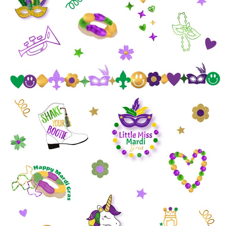 Happy Hues Tattoos - Wholesale Temporary Tattoo - Little Miss Mardi Gras Temporary Tattoos