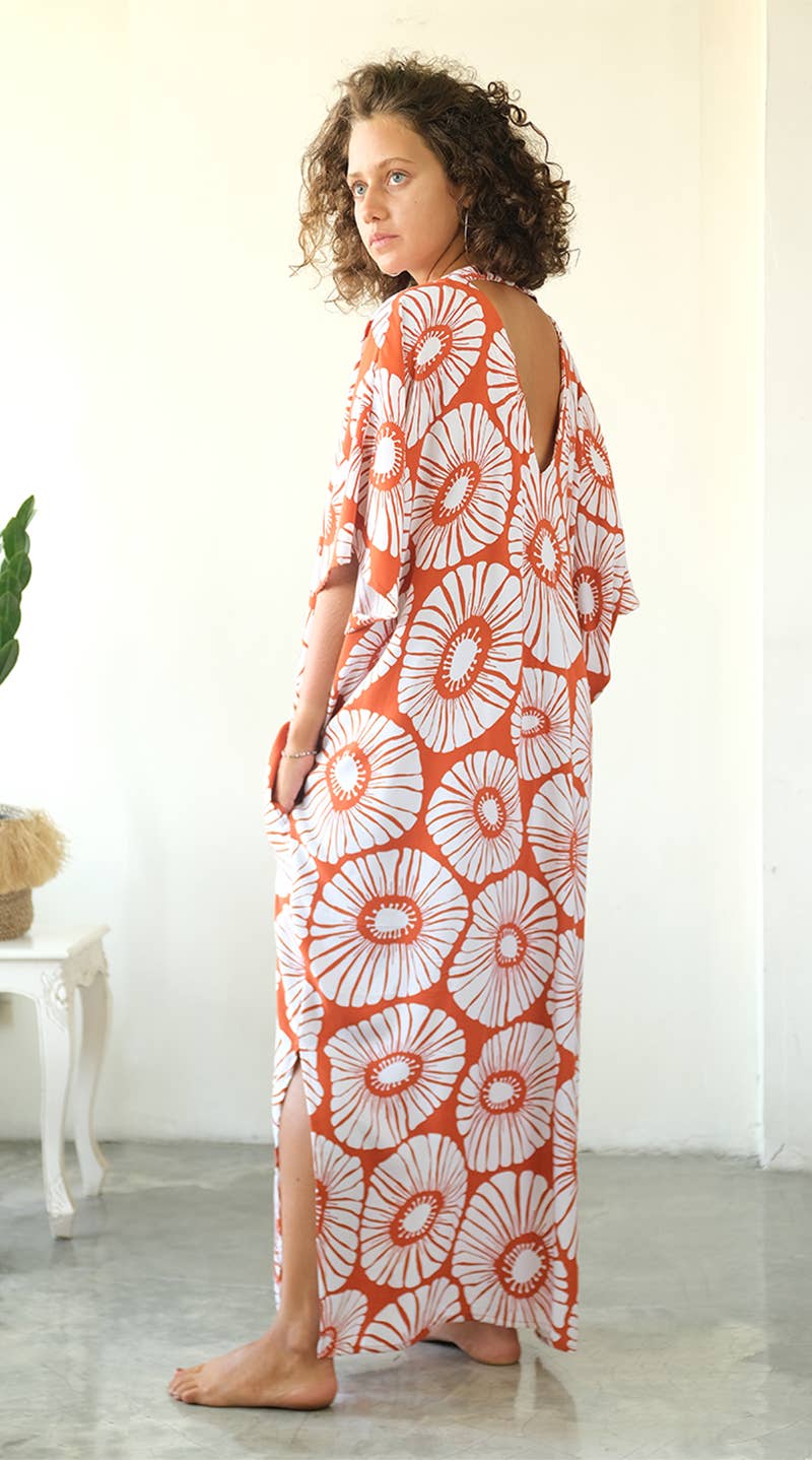Balizen Direct from Bali - Wholesale Kaftan - Women's - SALE | Kaftan Dress | Retro Flower Rust