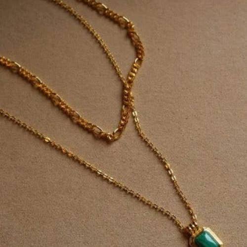 LanLivia – wholesale Pendant/charm necklace – Double-Chain Malachite Pendant Necklace
