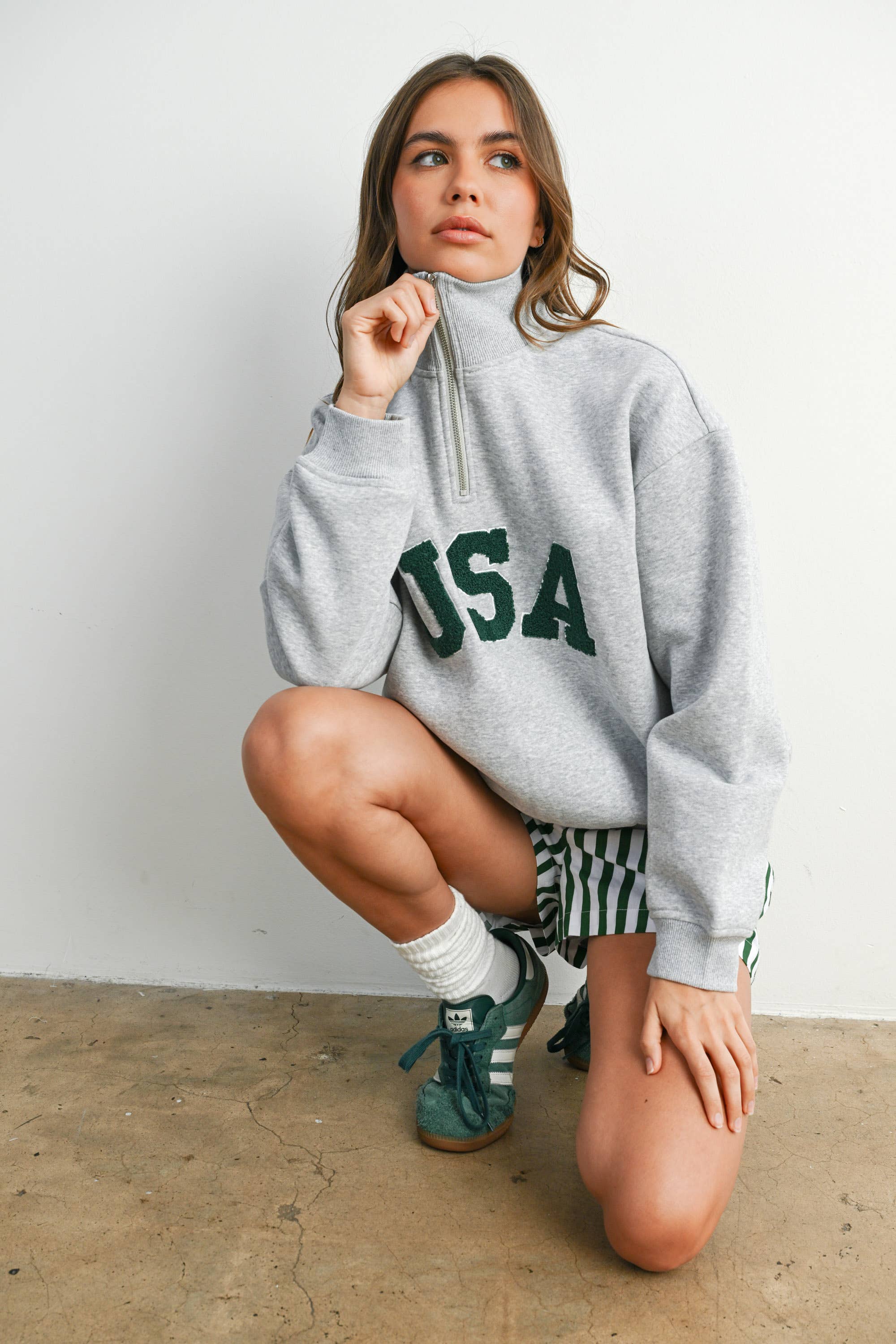 BUTTERMELON - Wholesale Sweatshirt - Women's - Quarter Zip Long Sleeve Top - BMT779511