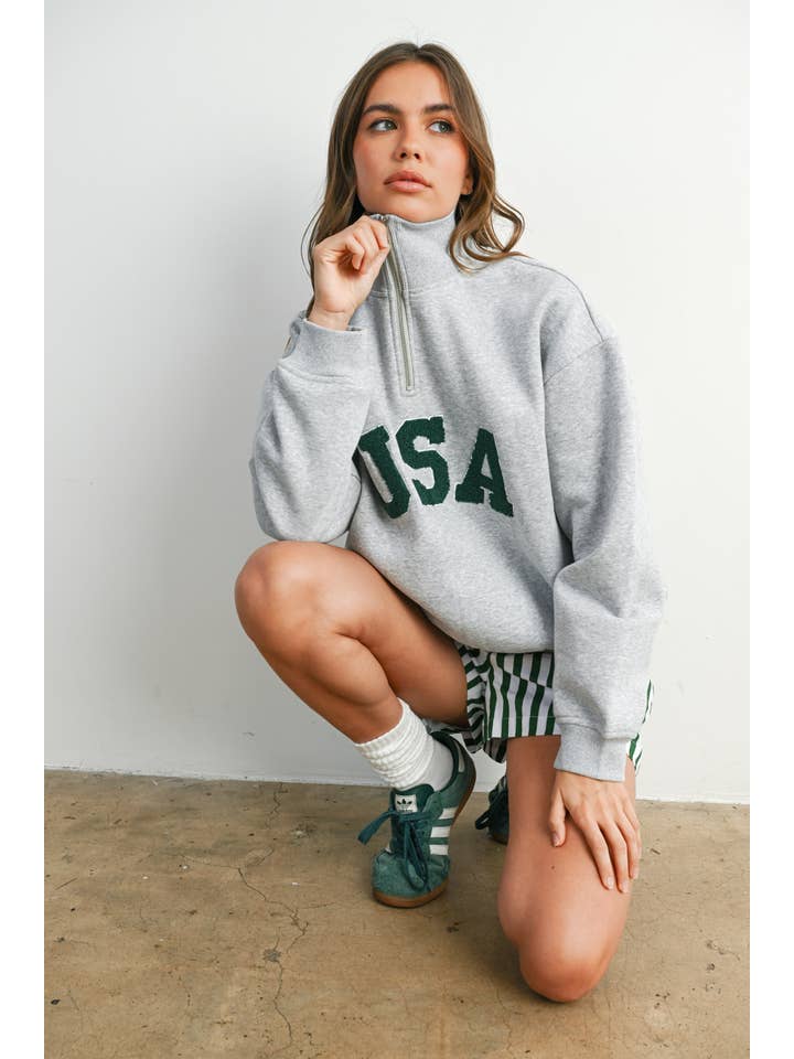 BUTTERMELON - Wholesale Sweatshirt - Women's - Quarter Zip Long Sleeve Top - BMT779511