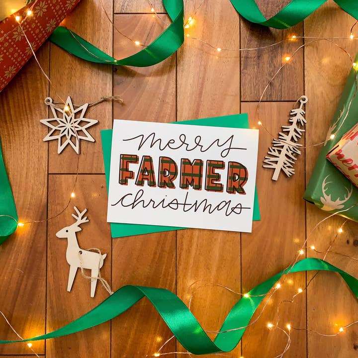 Carte de Noël agricole artisanale Merry Farmer par StoneDonut Design pour la vente par Stone Donut Design, LLC