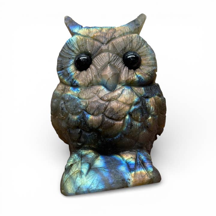 Labradorite Owl Figurine AA+ 7x3.5 cm (unique model nº24) for wholesale by Foliesbijoux