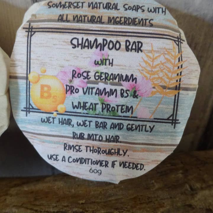 Rose Geranium Solid Shampoo for wholesale by somerset natural soaps