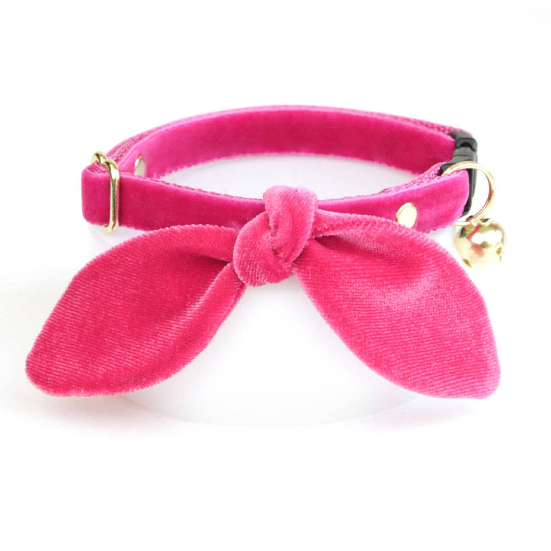 Made By Cleo - Wholesale Pet Collar - Cat - "Velvet - Azalea" - Magenta Pink Velvet Collar3