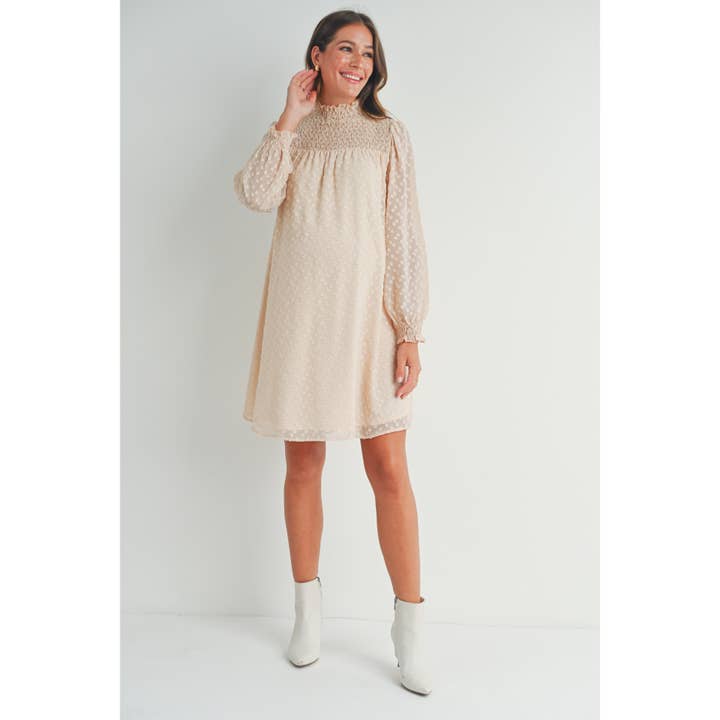 Hello Miz - Wholesale Dress - Maternity - Smocked Long Sleeve Mock Neck Maternity Dress4