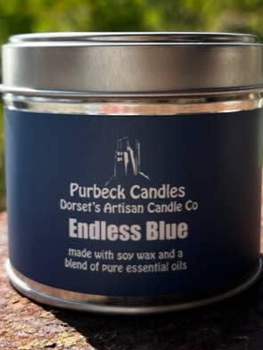 Signature Range - Candle in a Tin - Endless Blue for wholesale by Purbeck Candles