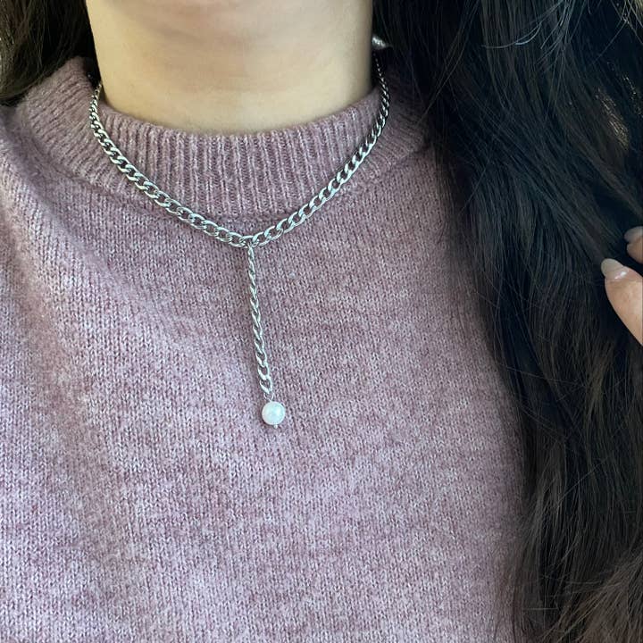 Amady Jewelry - Vente Sautoir et collier en Y - Chaîne à maillons gourmettes en argent et collier Lariat en perles8