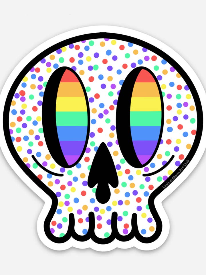 Rainbow Skull Sticker for wholesale by Liminal Moon Art Club