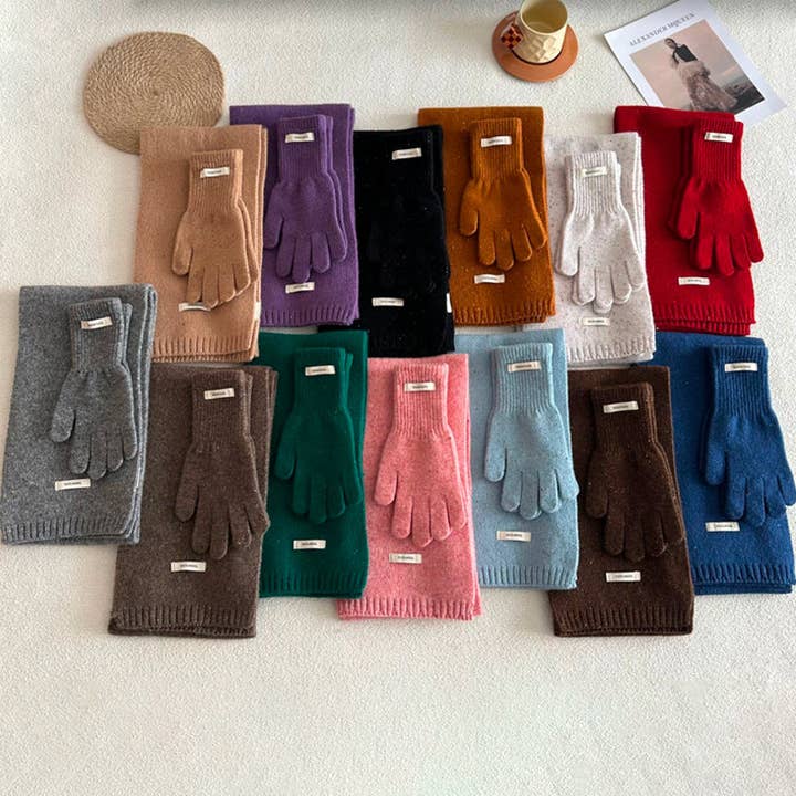 100% wollen winterwarme sjaal en handschoenenset voor koppels voor wholesale door SALINA TRADING INC