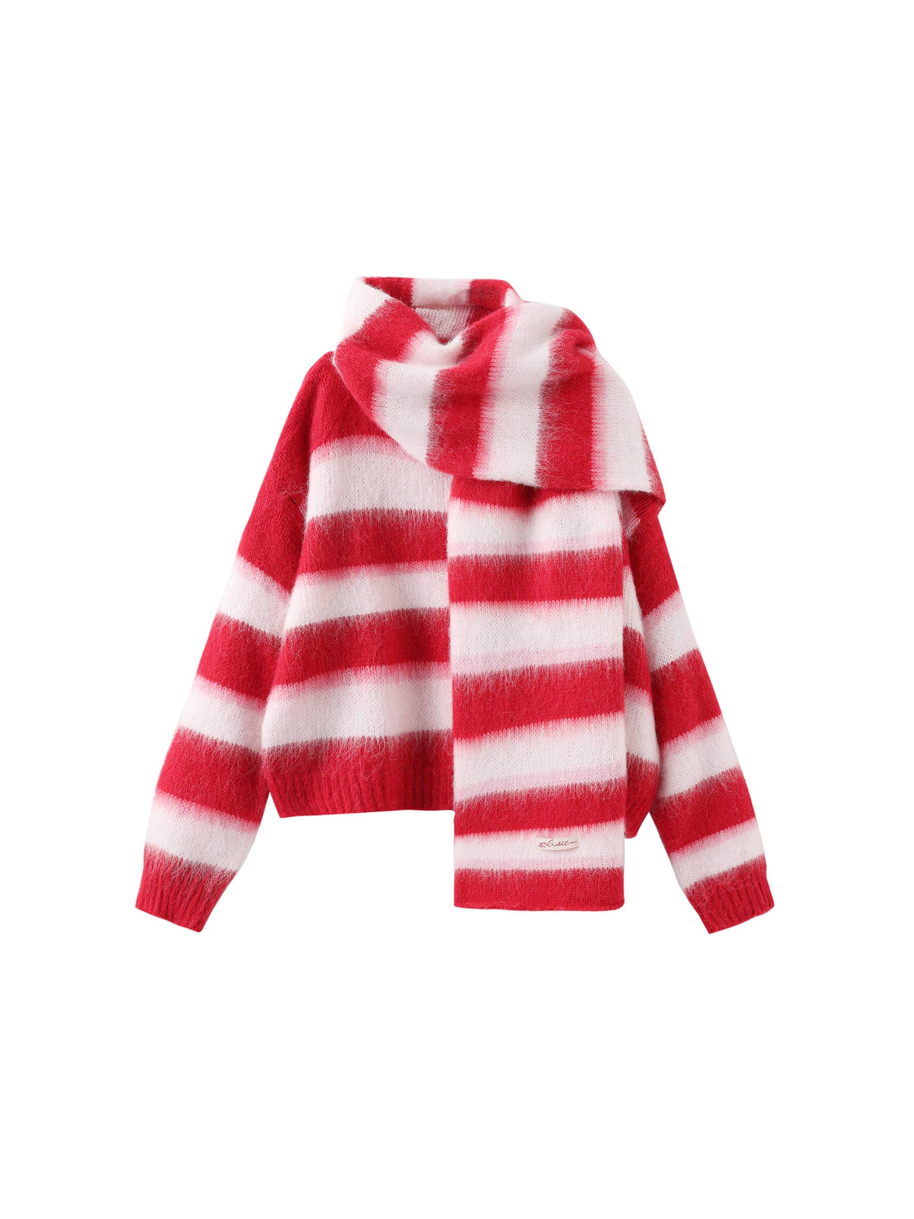 CUBIC - Wholesale Cardigan - Women's - Striped Color Block Wool Knit Cardigan With Scarf0