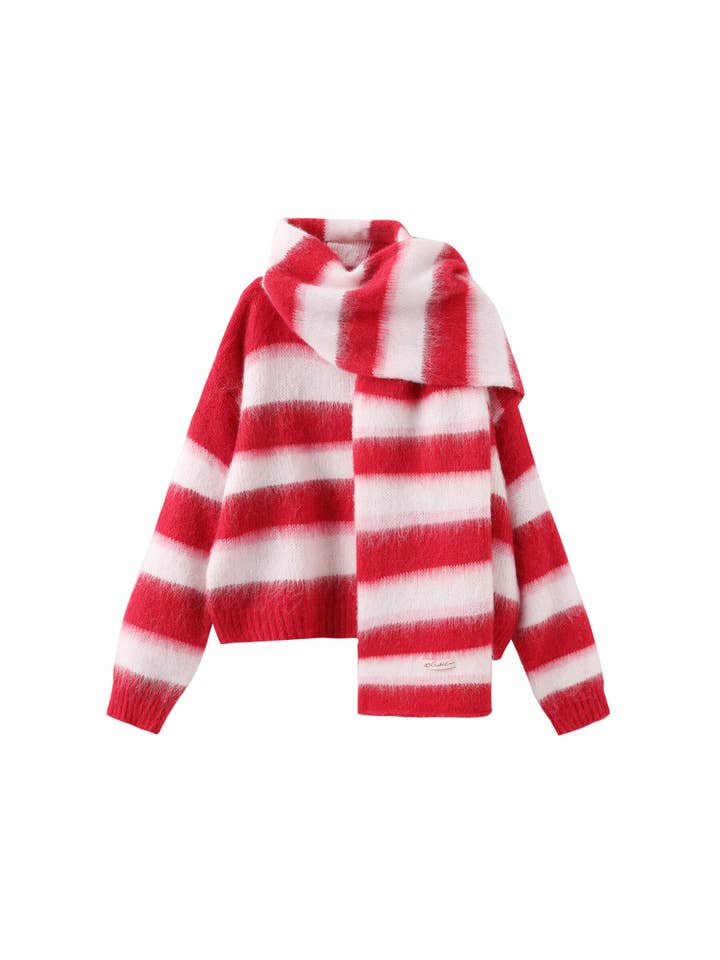 CUBIC - Wholesale Cardigan - Women's - Striped Color Block Wool Knit Cardigan With Scarf