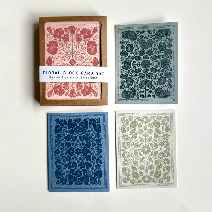 Chelsea Calkins Design - Wholesale Stationery/Notecard Set - Floral Block Print Assorted Card Set with Envelopes0